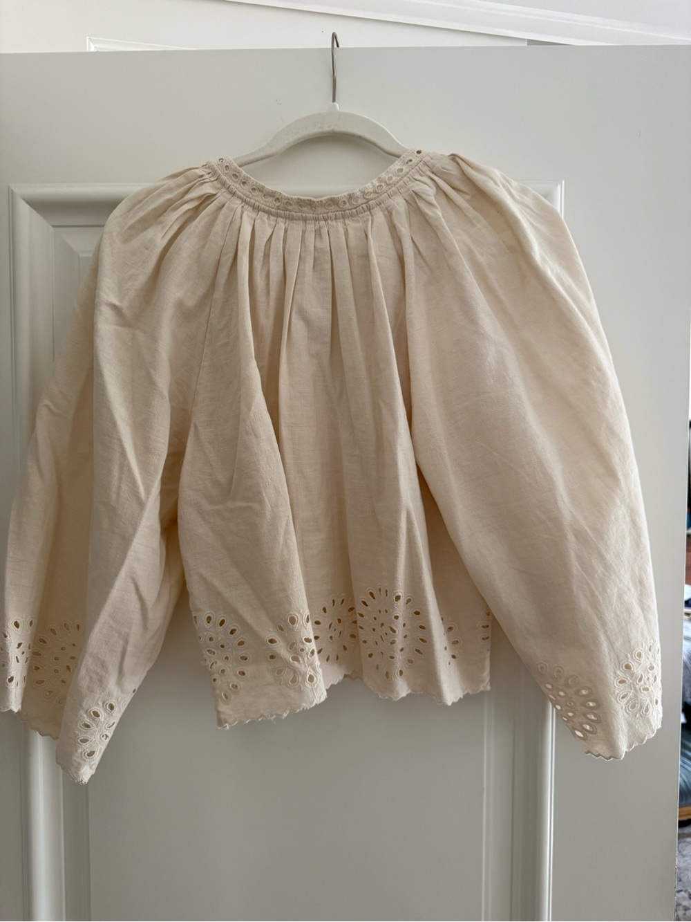 THE GREAT. Cream Eyelet Peasant Blouse with Scoop Neck - Picture 2 of 6